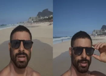 Cauã Reymond exibe músculos em dia de gravação de ‘Vale Tudo’ na praia