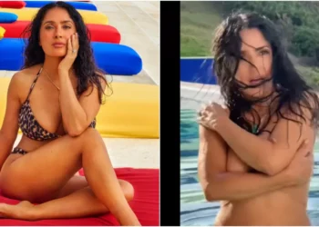 Salma Hayek surpreende seguidores ao compartilhar vídeo de topless aos 58 anos